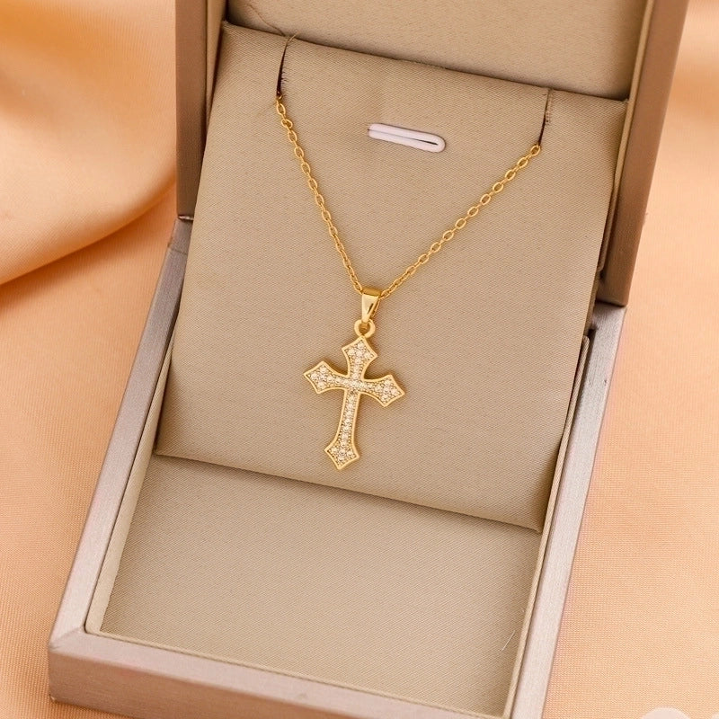 Titanium Steel Casual Minimalist Cross Plating Pendant Necklace
