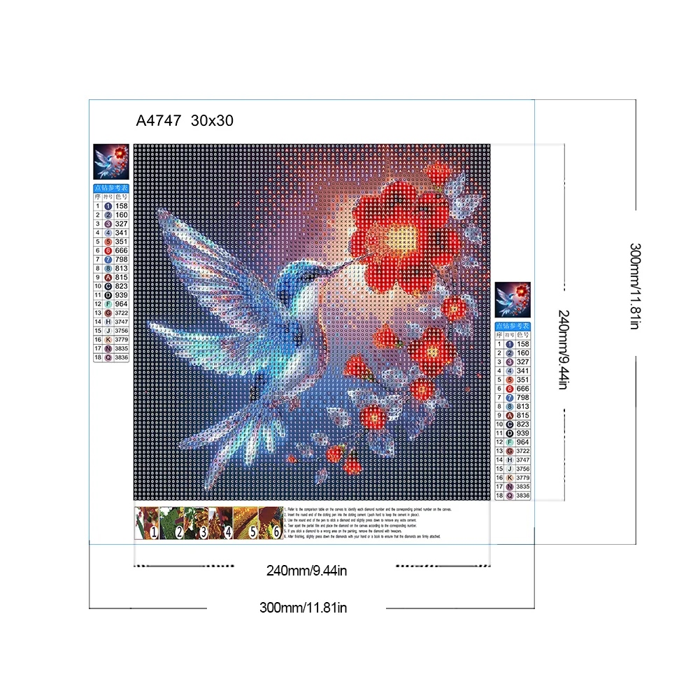 Diamond Painting - Full Round Drill - Bird and Flowers(Canvas|30*30cm)