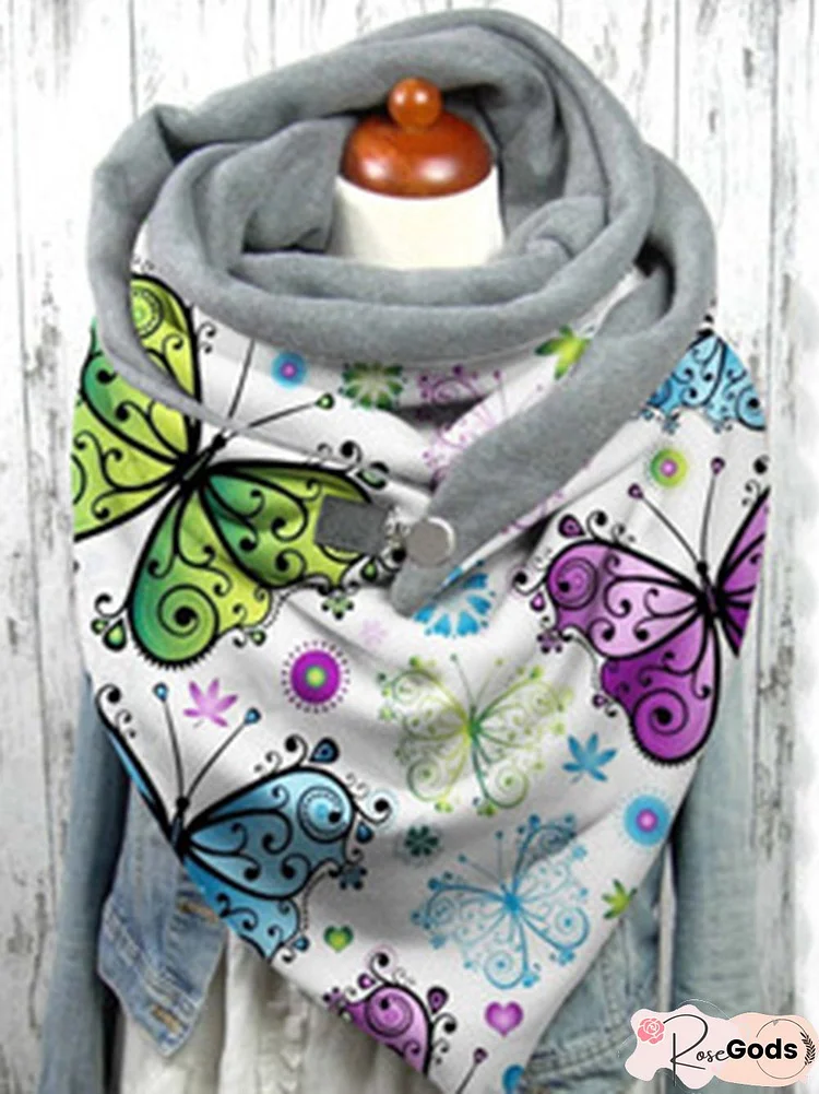 Women Casual Spring Butterfly Printing Commuting Best Sell Polyester Cotton Scarf Regular Scarf