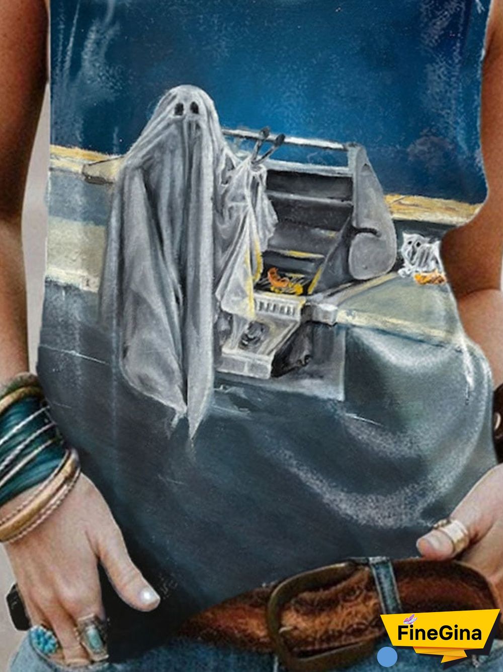 Vintage Ghost Grill Oil Painting Print Tank Top