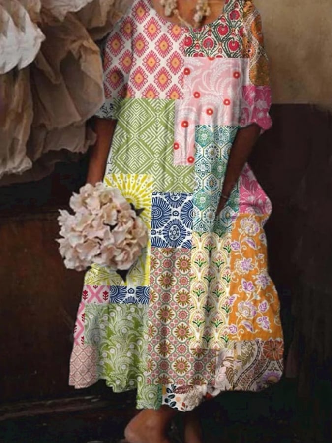 Loose Printed Dress Dress High Waist Half -Body Long Skirt