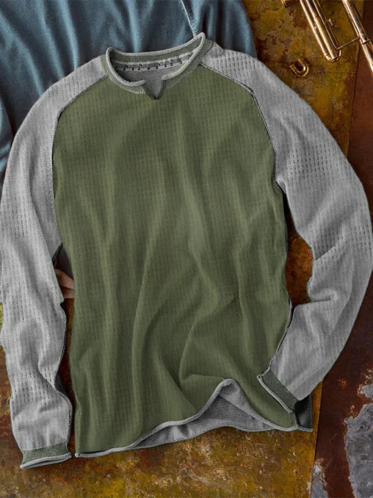 Men's Waffle Collar Colorblock Long Sleeve T-Shirt