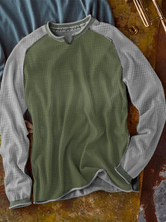 Men's Waffle Collar Colorblock Long Sleeve T-Shirt
