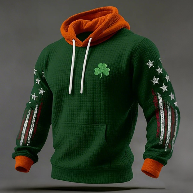 Men's St. Patrick's Day Print Checkered Cotton Hoodie artswardrobe