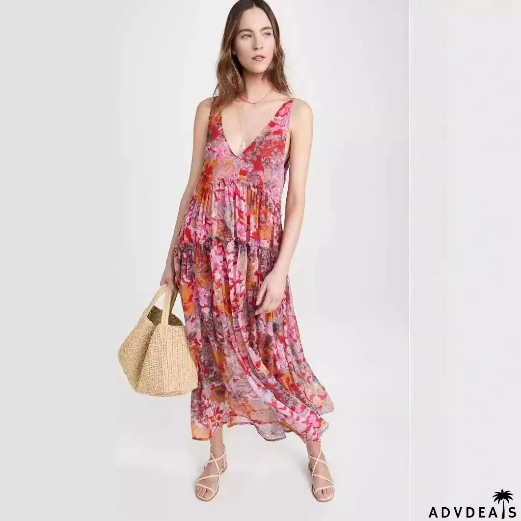 Women's Elegant Chiffon Printed Slip Dress
