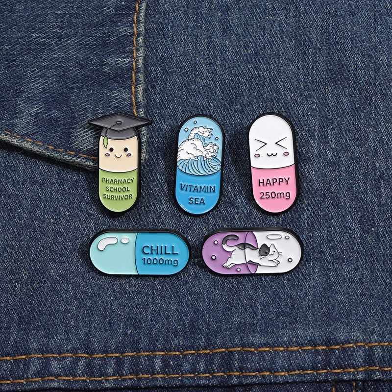 Cartoon Style Pin Capsule Medicine Bottle Alloy Stoving Varnish Unisex Brooches