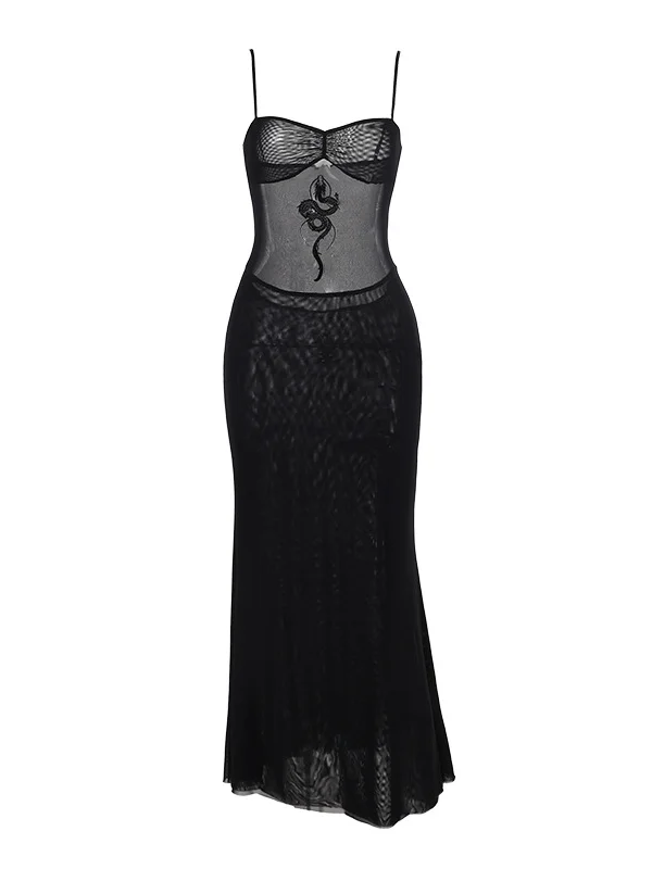 Sexy Gothic Slim Fit See-through Mesh Camisole Dress