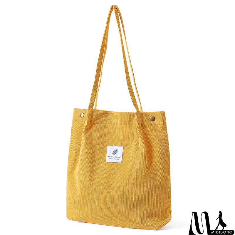 MidiSono - Women Large Smiley Corduroy Shoulder Tote Bag