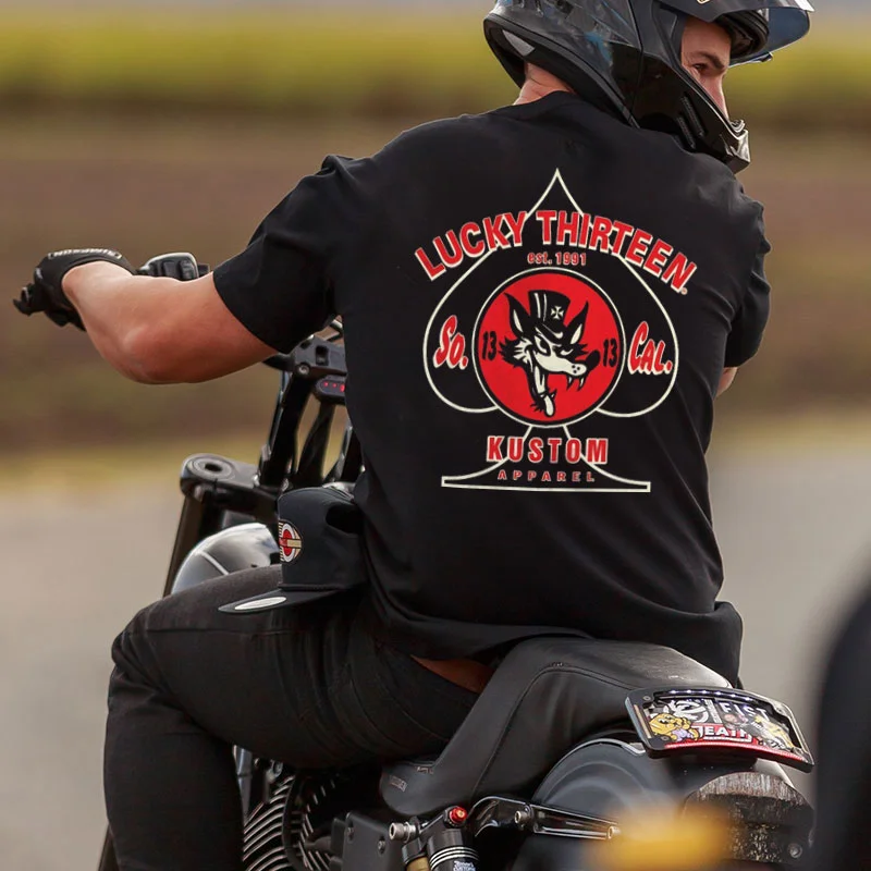 LUCKY THIRTEEN KUSTOM Wolf Print Men's T-shirt