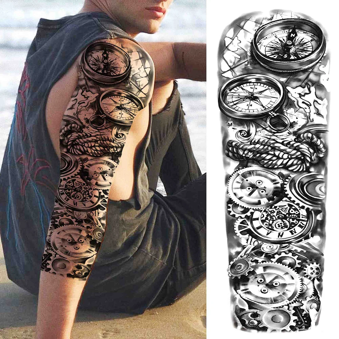 Sexy Girl Flower Temporary Tattoos For Women Men Black Lion Triangle Tattoo Sticker Fake Tribal Full Arm Sleeve Tatoos Paste 923