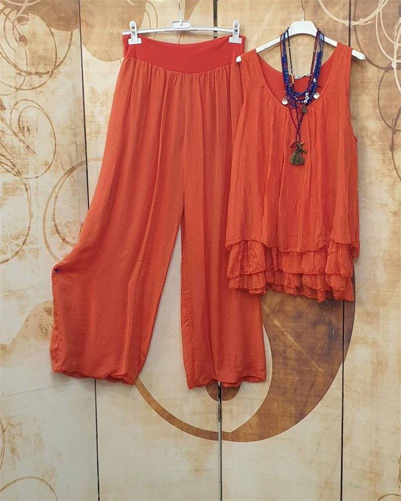 Summer Cool Multi-Layered Hem Sleeveless Two-Piece Suit