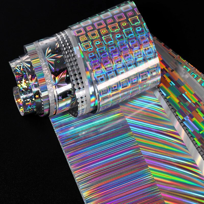 Luxury Iridescent Transfer Foil Paper Sticker Designer Set Nail Art Decal Adhesive Tropical Star 3D Art Decoration