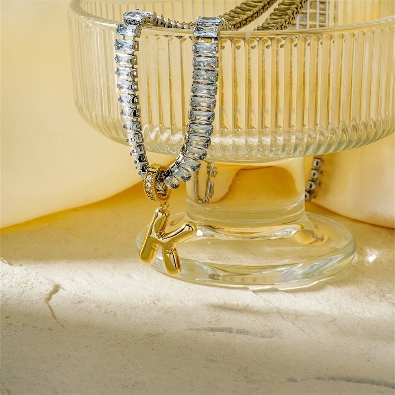 Copper K Gold Plated Inlay Letter Zircon Pendant Necklace