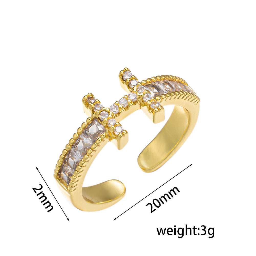Full Diamond H Wedding Ring With Adjustable Opening Simple Hand Jewelry Japanese Style Ring Couple Ring