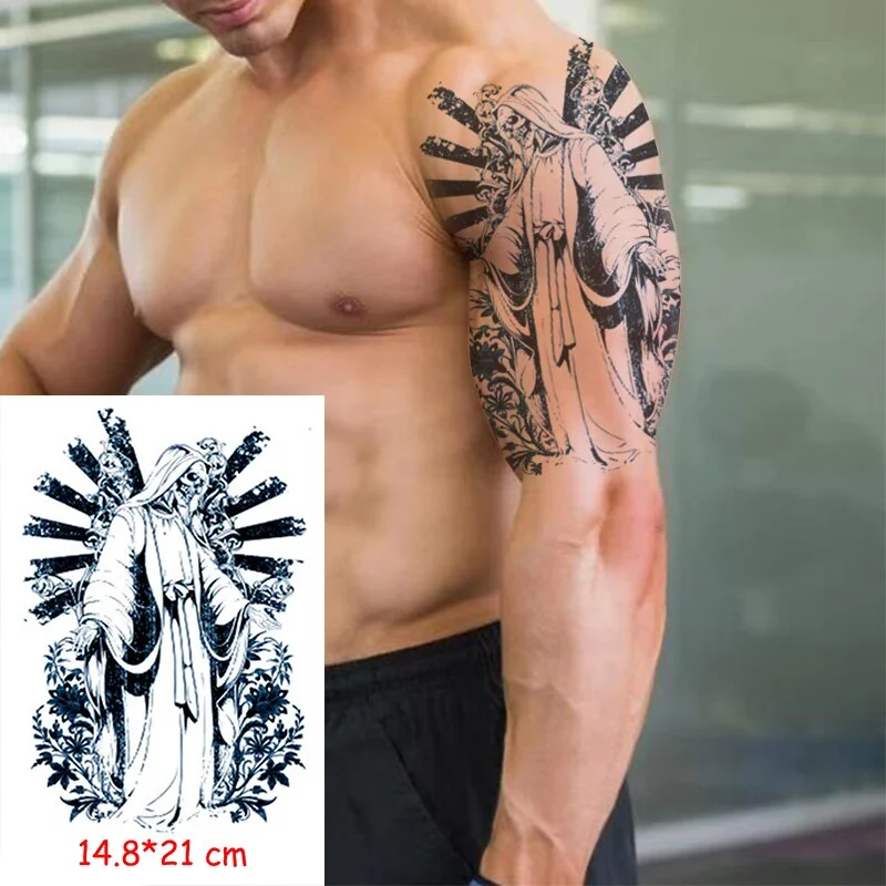 Waterproof Temporary Tattoo Sticker Totem Line Black Classical Tatoo Body Art Arm Leg Fake Tattoos Women/Men Girl 14.8*21 Cm