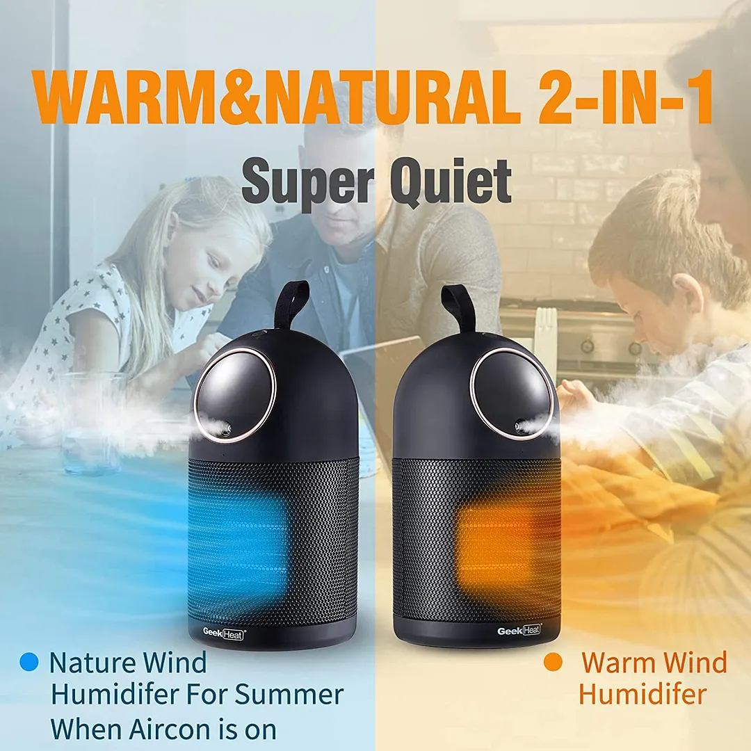 2-in-1 500W Office/Desktop/Bedroom Space Heater with Mist Humidifier with  Tip-over u0026