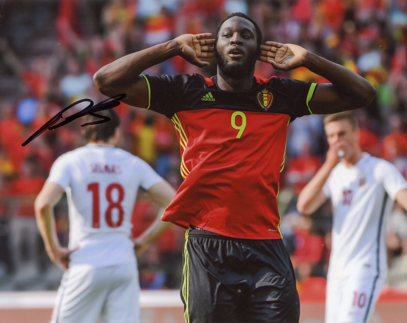 ~ ROMELU LUKAKU Authentic Hand-Signed Soccer Chelsea WORLDCUP BELGIUM 8x10 Photo Poster painting