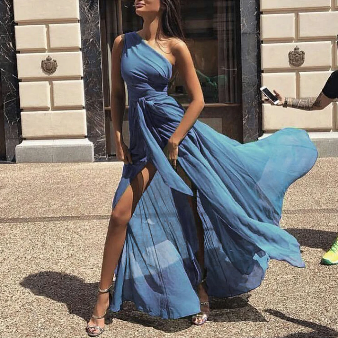 Sexy One Shoulder Sleeveless Maxi Dress