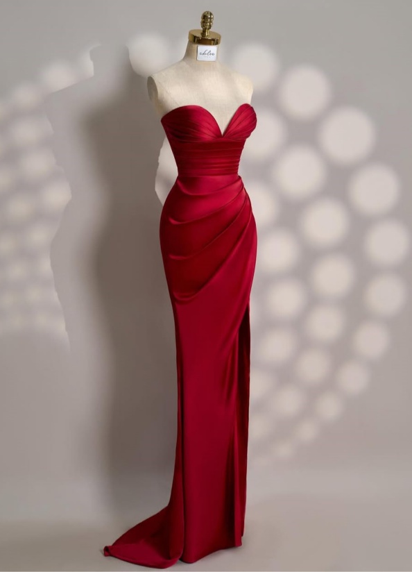 Ovlias Breathtaking Red Strapless Slimming Sheath Pleated Evening Dress ZT0387
