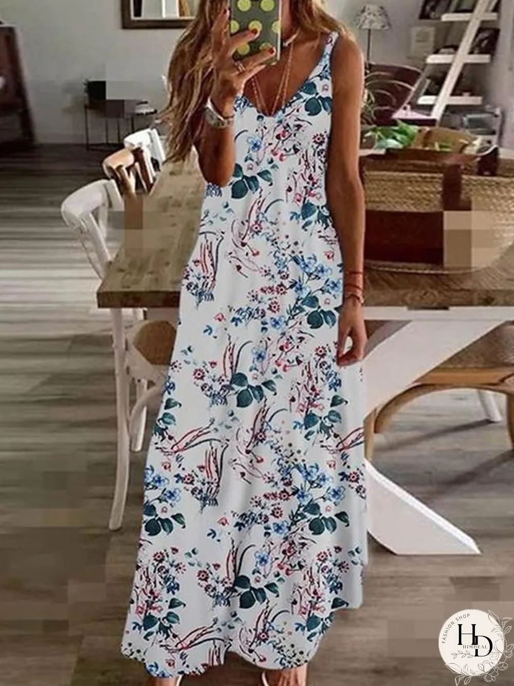 Maxi Long Sleeveless Floral Summer Dress