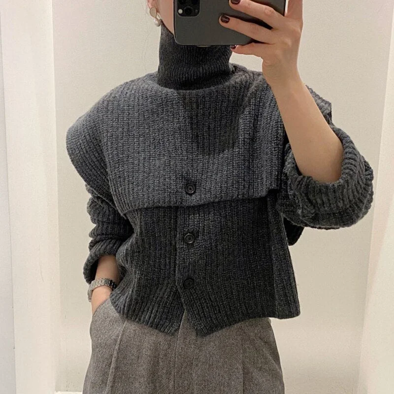 Women Cardigan Sweater Long Sleeve Single Breasted Knitted Sweater Detachable Sweaters 2 Piece Set Winter Tops 2020 Clothing