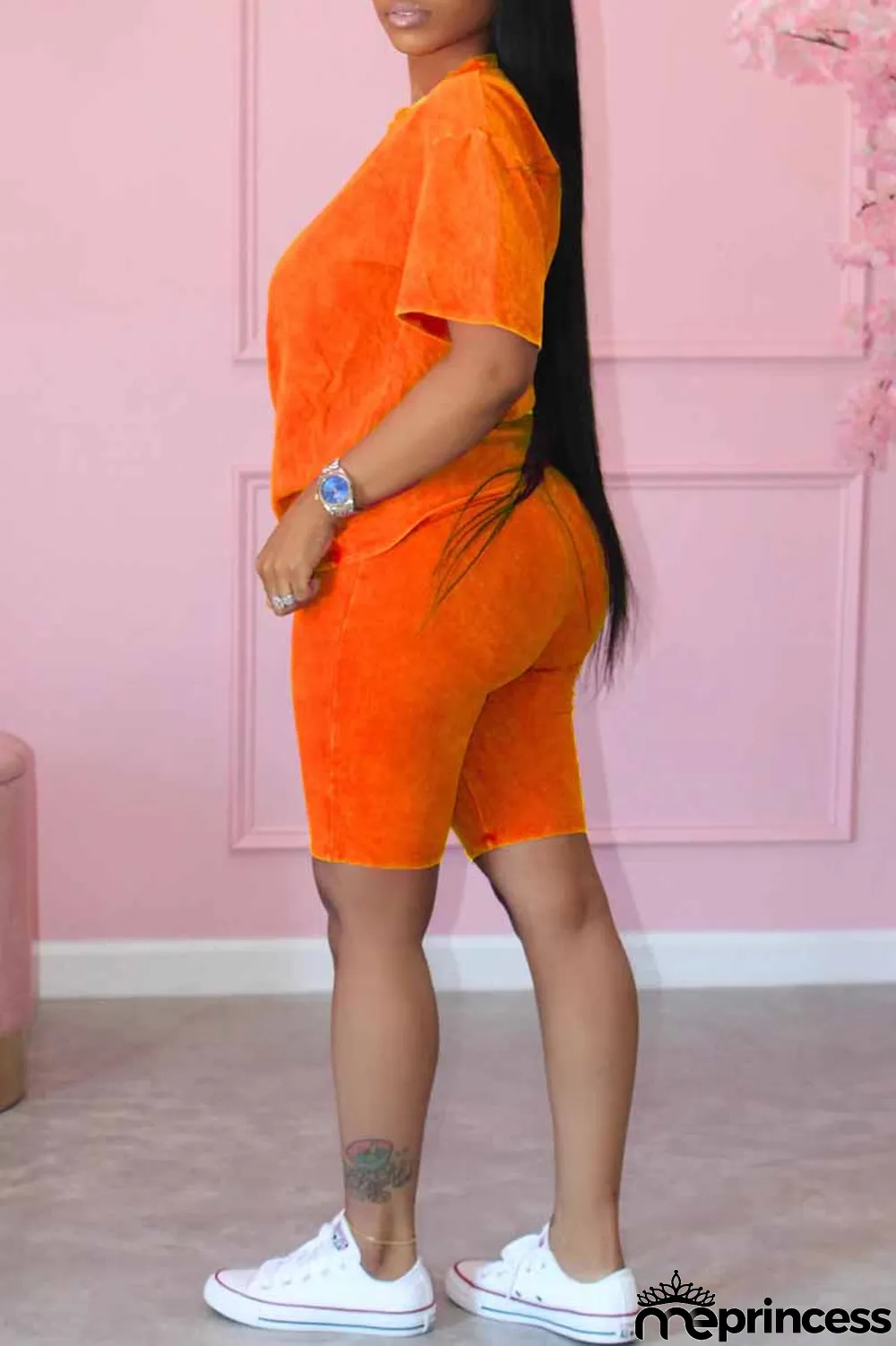 Purple Casual Print Letter O Neck Short Sleeve Two Pieces