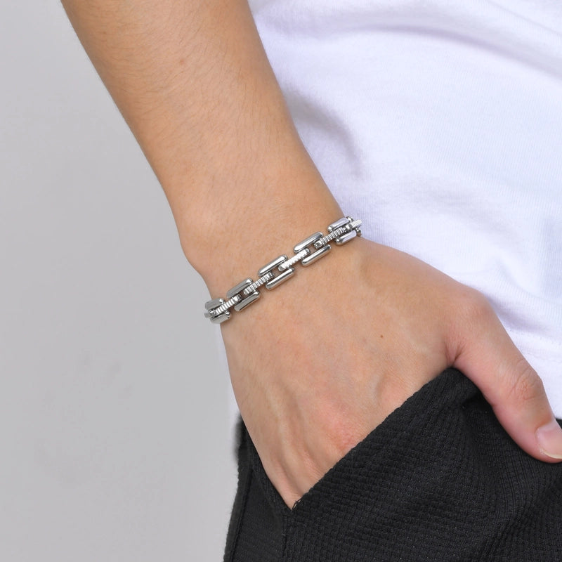 Casual Hip-Hop Solid Color Stainless Steel Polishing Men’s Bracelets Men Chain Bracelets