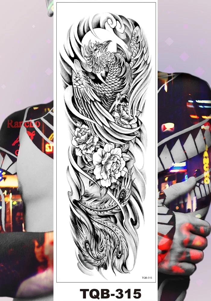 Full Flower Arm Temporary Tattoo Sticker Man Woman Girl Body Sexy Fake Tatoo Pterodactyl Bodhisattva Monkey King Phoenix Nirvana