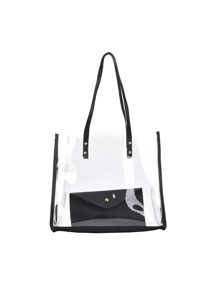 Retro Women Clear Composite Bags Shoulder Bag Pure Color Handbags (Black)