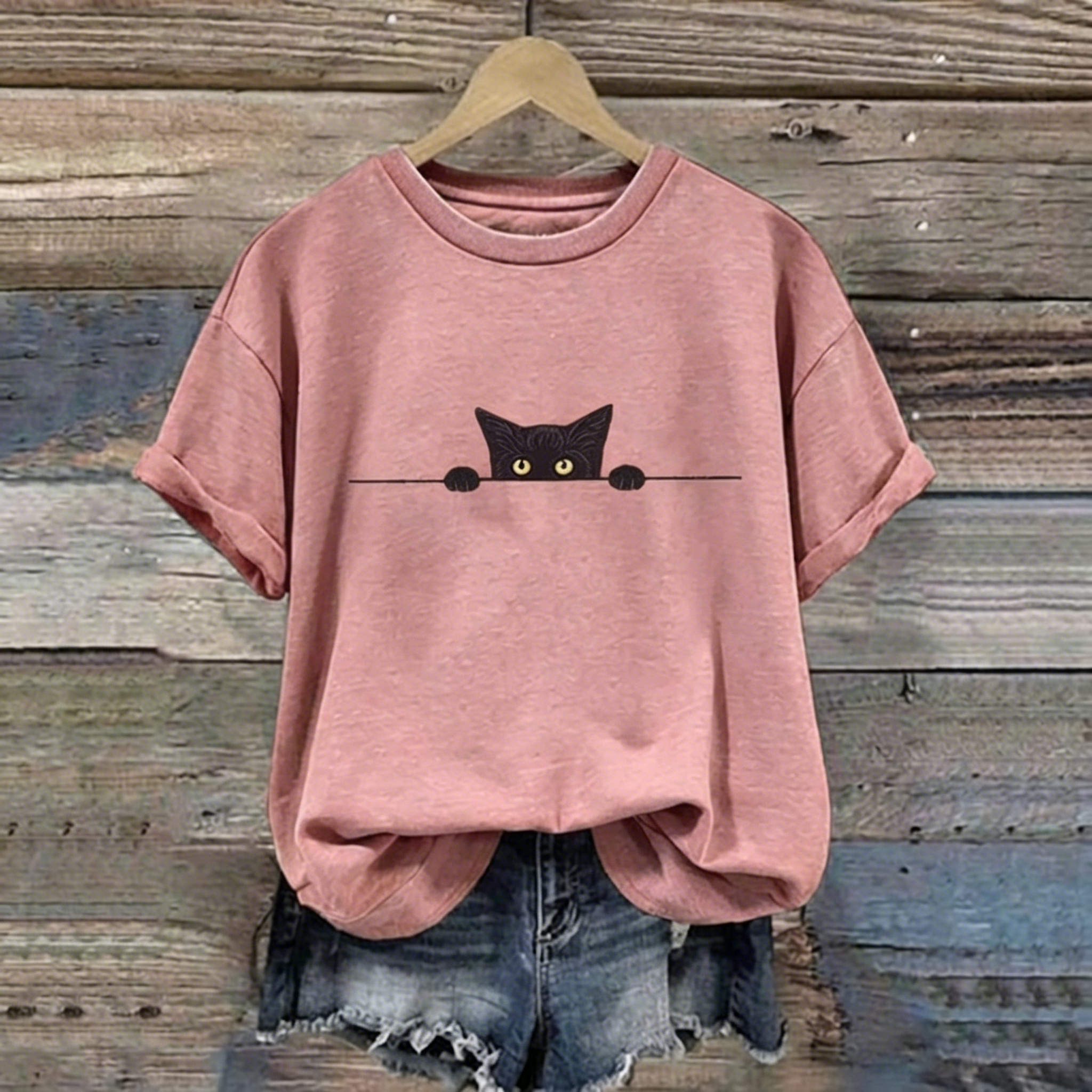 Abstract Creative Black Cat Graphic Casual T-shirt elevenforest
