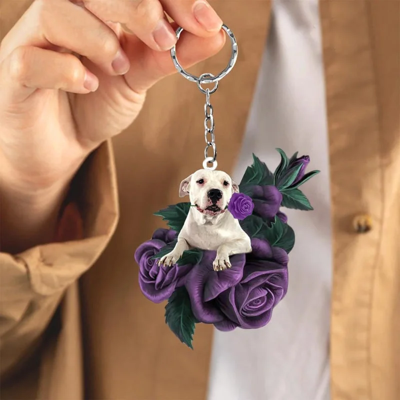 VigorDaily Dogo Argentino In Purple Rose Acrylic Keychain PR098