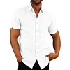 Men's solid color short-sleeved linen buttons shirt