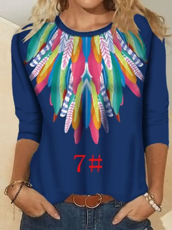 Women Long Sleeve Scoop Neck Floral Printed Graphic Top