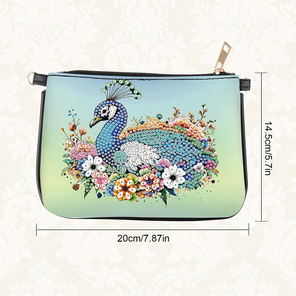 Flower Peacock Diamond Painting Coin Chain Purse 5D Diamond Handmade Chain Bag