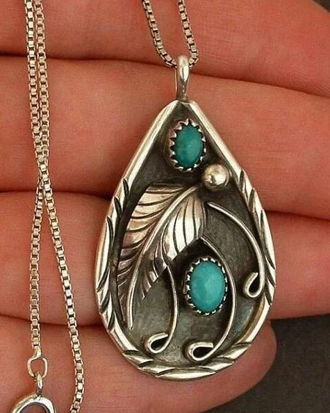 Inlaid Turquoise antique dyed black feather Necklace