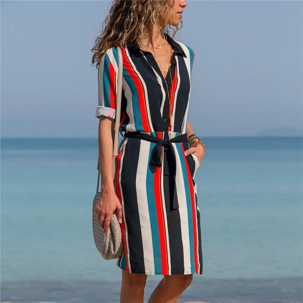 Madison - Geometric Long-Sleeved A-Line Dress
