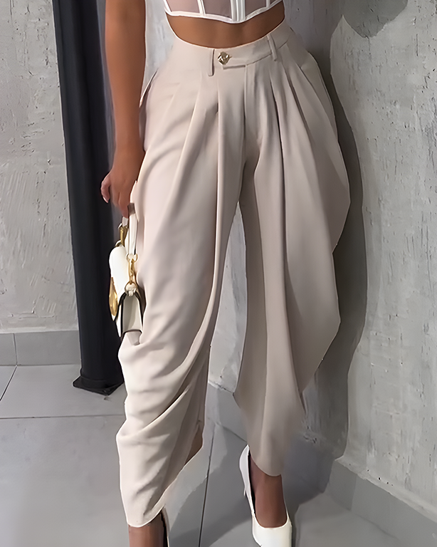 High Waist Loose Ruched Irregular Casual Pants