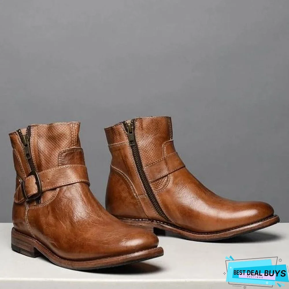 Fashion Zipper Low Heel Martin Boots