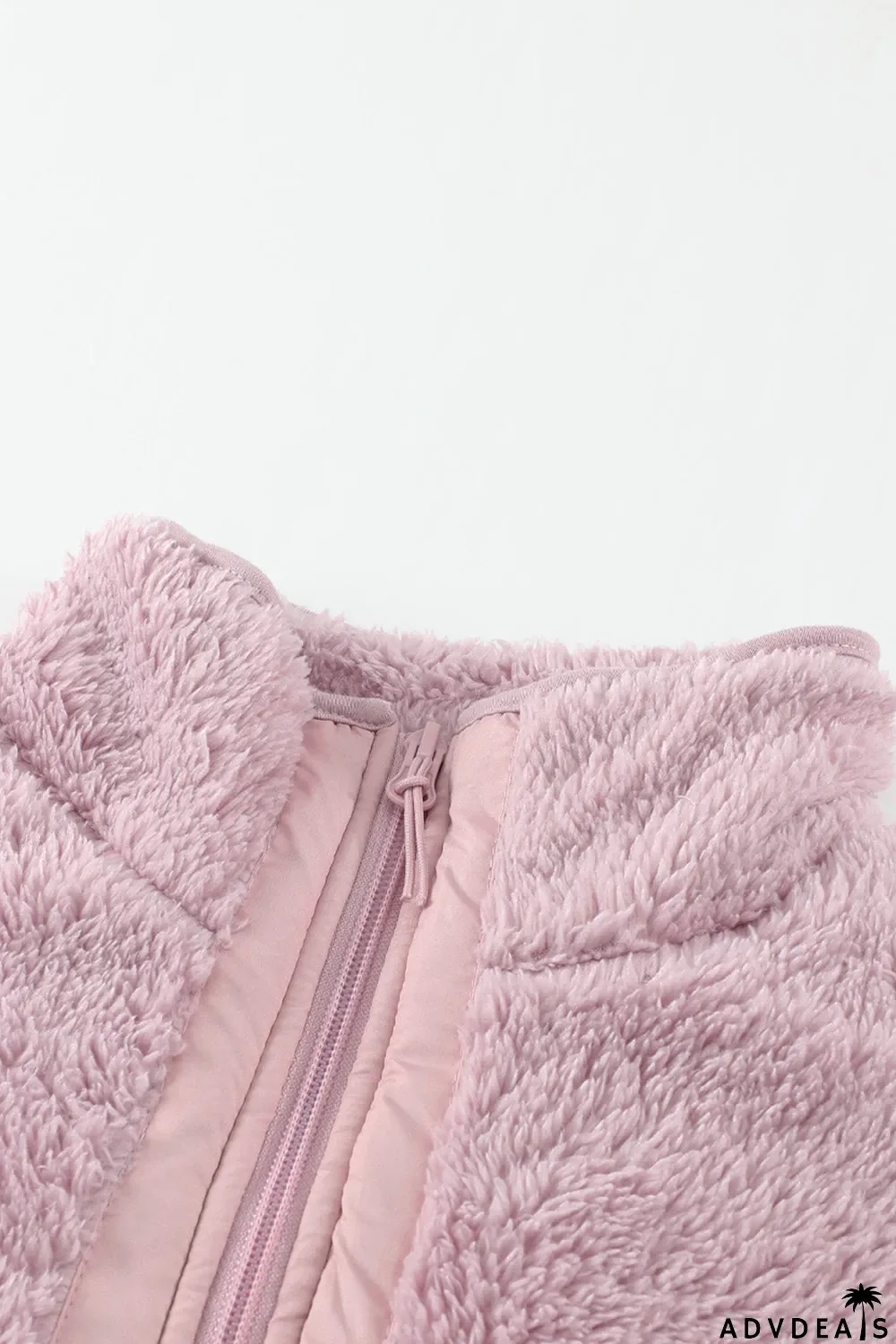 Zip Up Sherpa Coat With Pocket