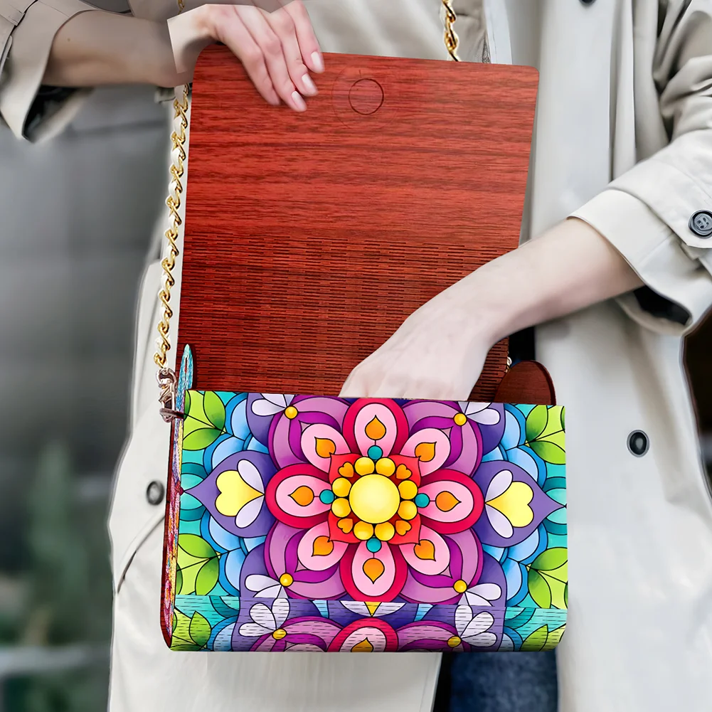 DIY Mandala Diamond Art Wooden Coin Pouch with Chain 5D Diamond Painting Purse