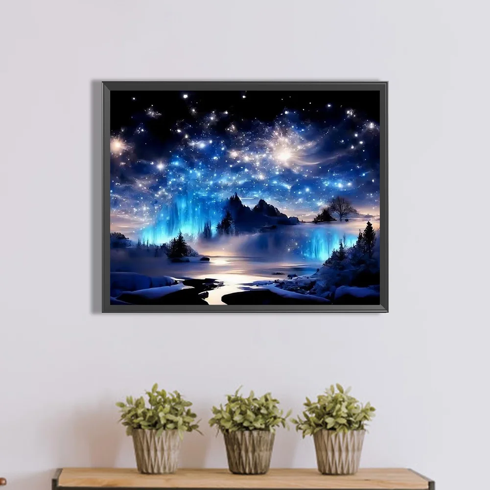 Partial AB Diamond Painting - Full Round Drill - Starry Night Mountain(Canvas|55*45cm)