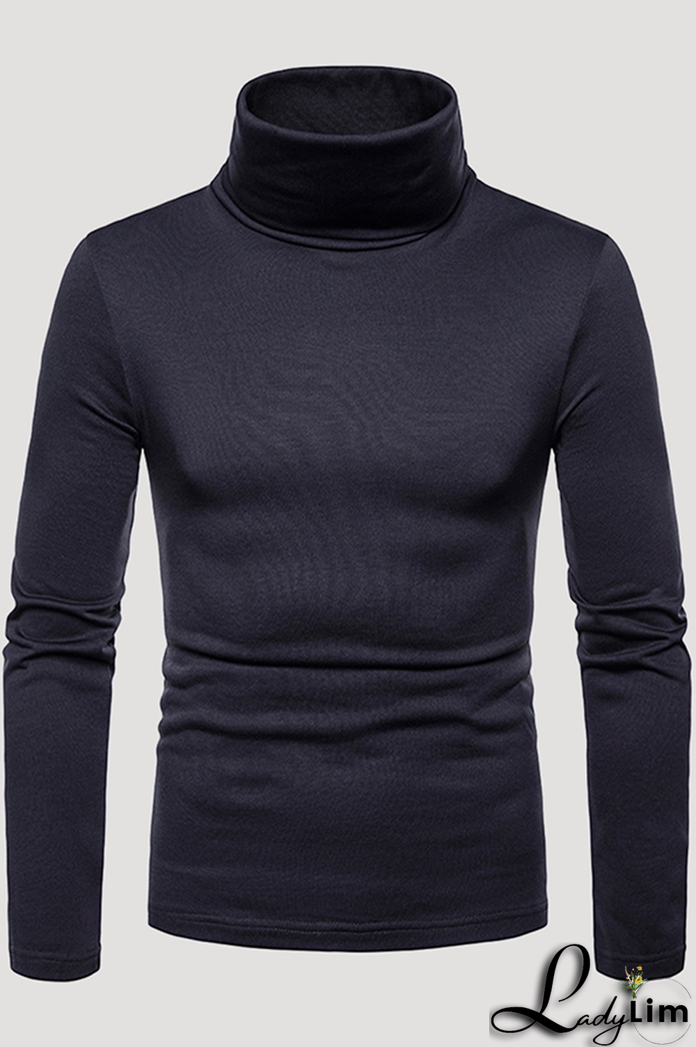 Navy Blue Fashion Casual Solid Split Joint Basic Turtleneck Tops