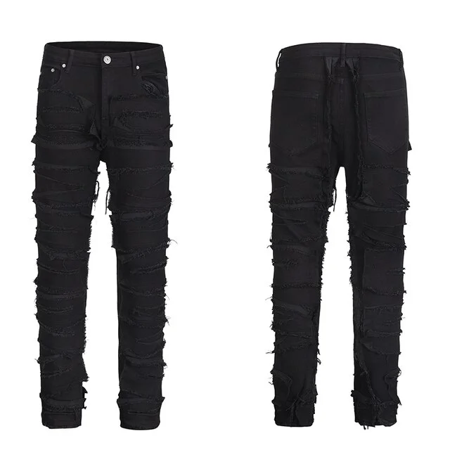 High Street Retro Straight Ripped Oversized Stacked Jeans at Hiphopee