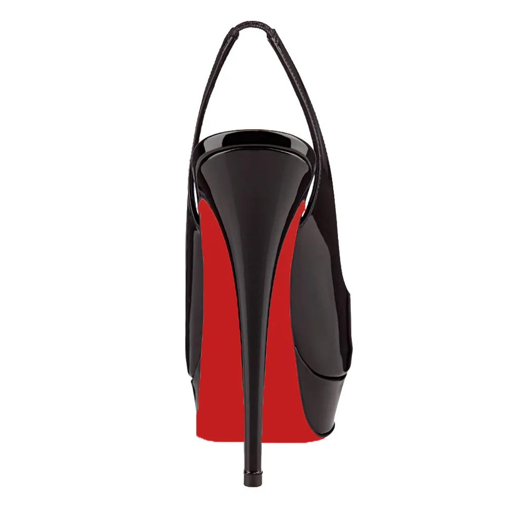 Black Pumps Red Bottom Ankle Strap Patent Women Summer Shoes-MERUMOTE