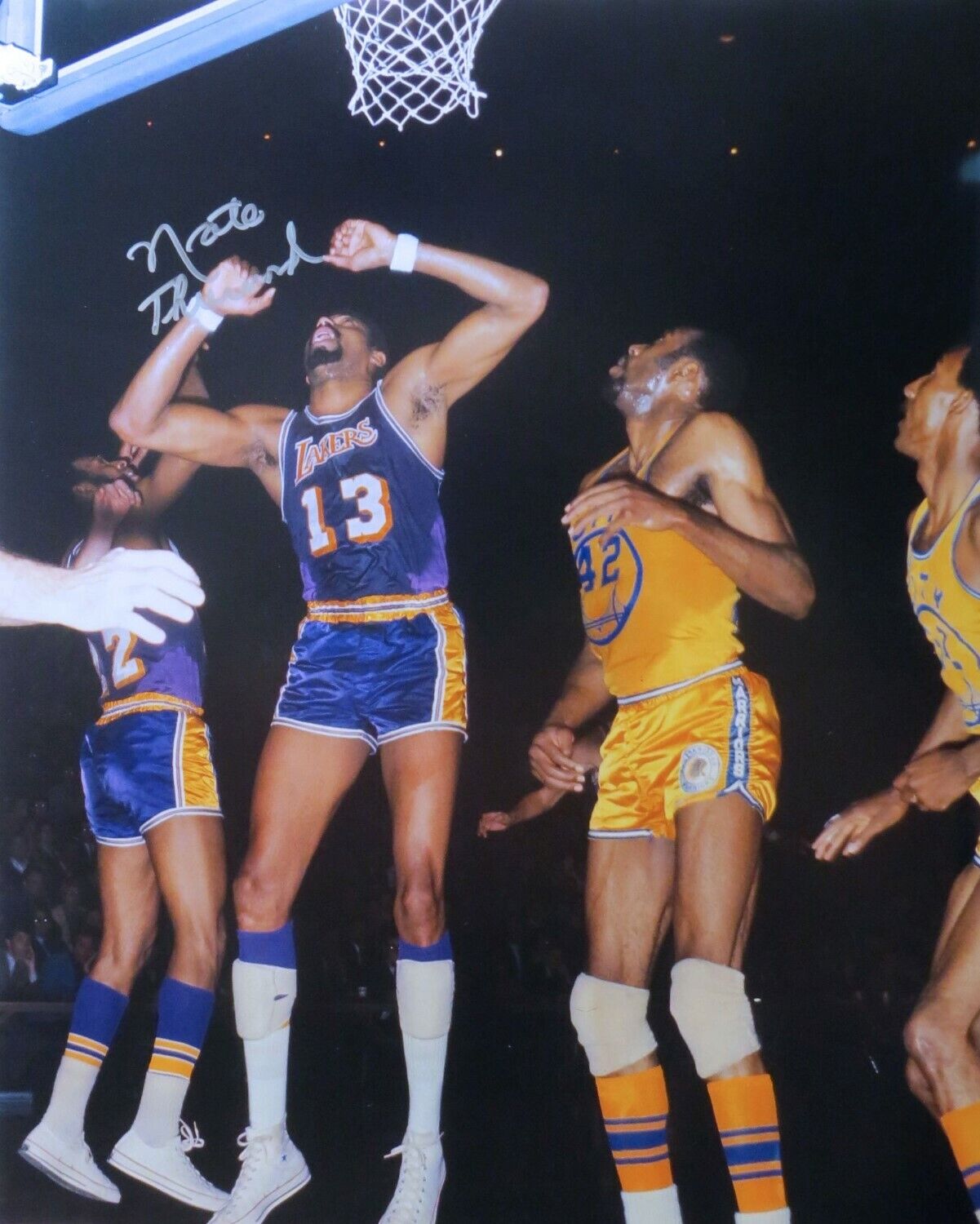 Nate Thurmond Signed Autographed 16X20 Photo Poster painting Warriors vs. Lakers and Wilt w/COA