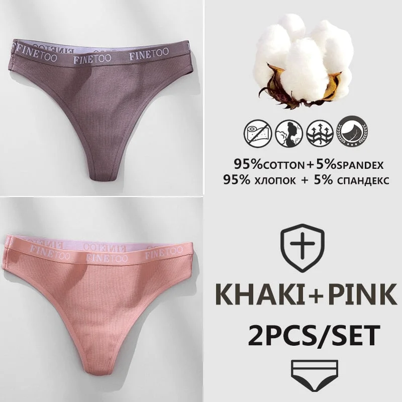 FINETOO 1/2PCS G-string Women Cotton Thongs M-XL Design Letter Femme Underwear Sexy Panties Underpants Thong Pantys Lingerie
