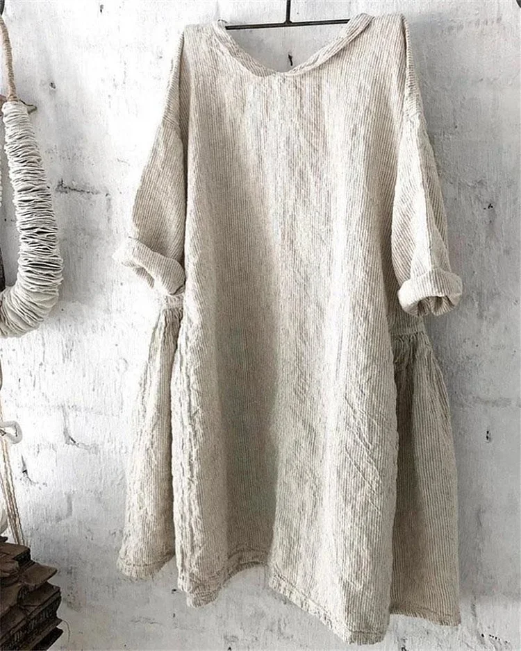 Casual 4/3 Sleeve Solid Color Cotton Linen Top