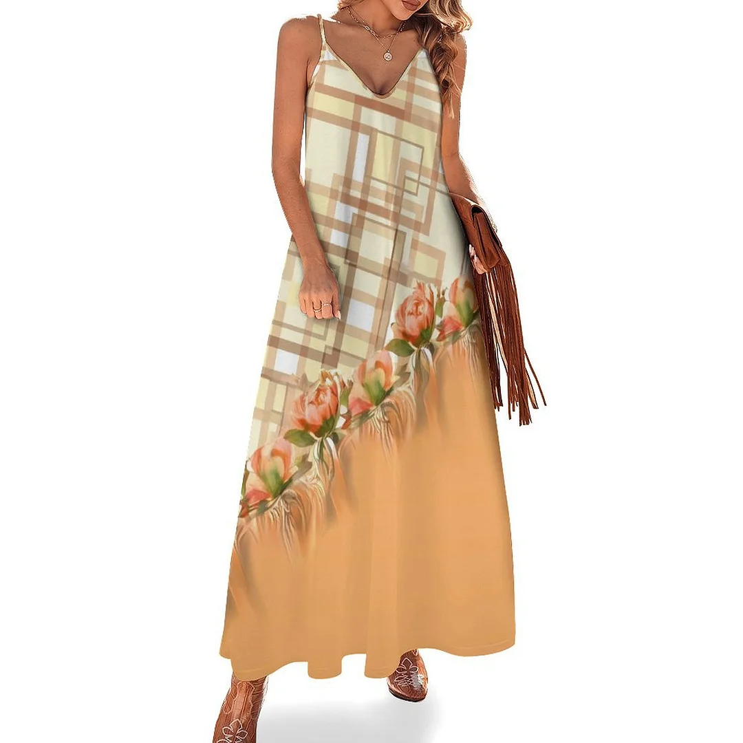 Style & Comfort for Mature Women Plus Size Printed Sling Casual Women Maxi Dress in Pattern Yellow, Plaid, Floral