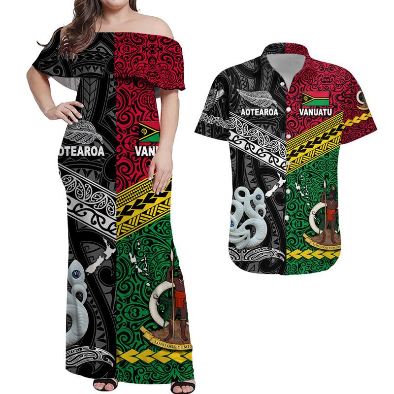 Vanuatu And New Zealand Combo Dress and Hawaiian Shirt Matching Couples  Outfit Together - Black LT8