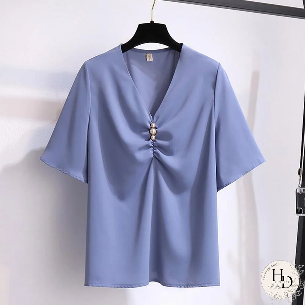 Chic V-Collar Tee+Button Shorts P10770